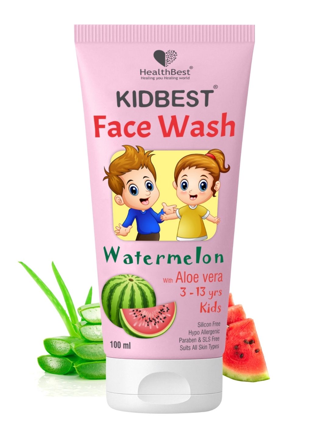 HealthBest Kids Face Wash with Aloe Vera Natural Non-Toxic Watermelon - 100ml