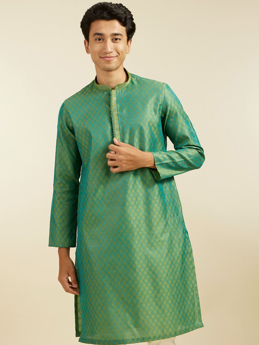 Diwas by Manyavar Ethnic Motifs Woven Design Mandarin Collar Zari Straight Kurta