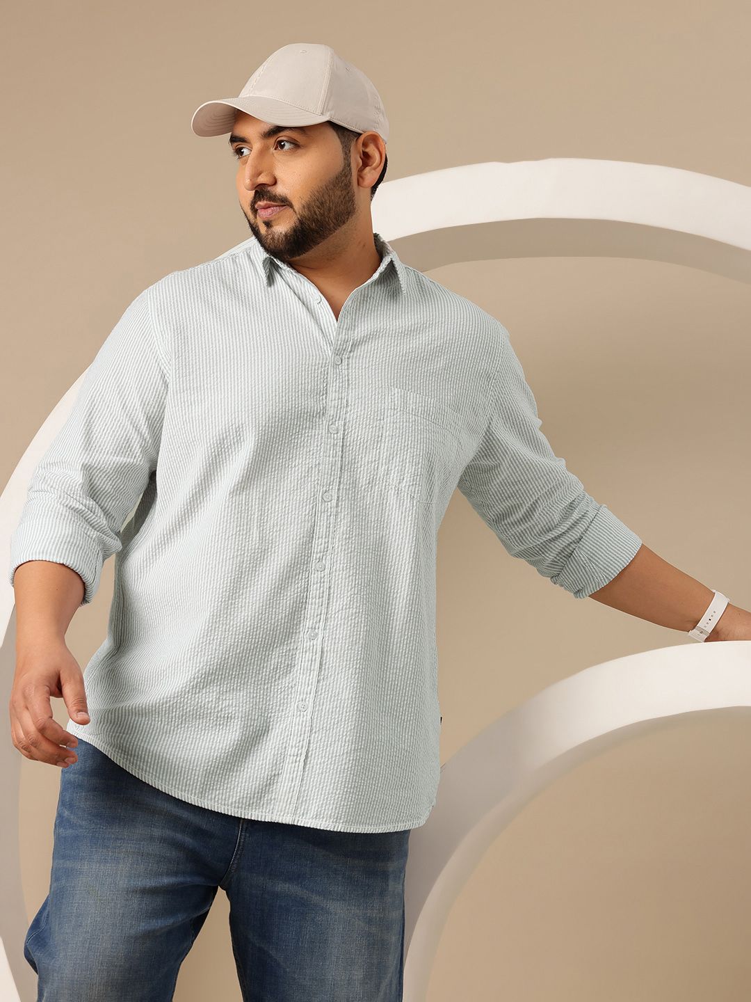 Sztori Plus Size Striped Pure Cotton Casual Shirt