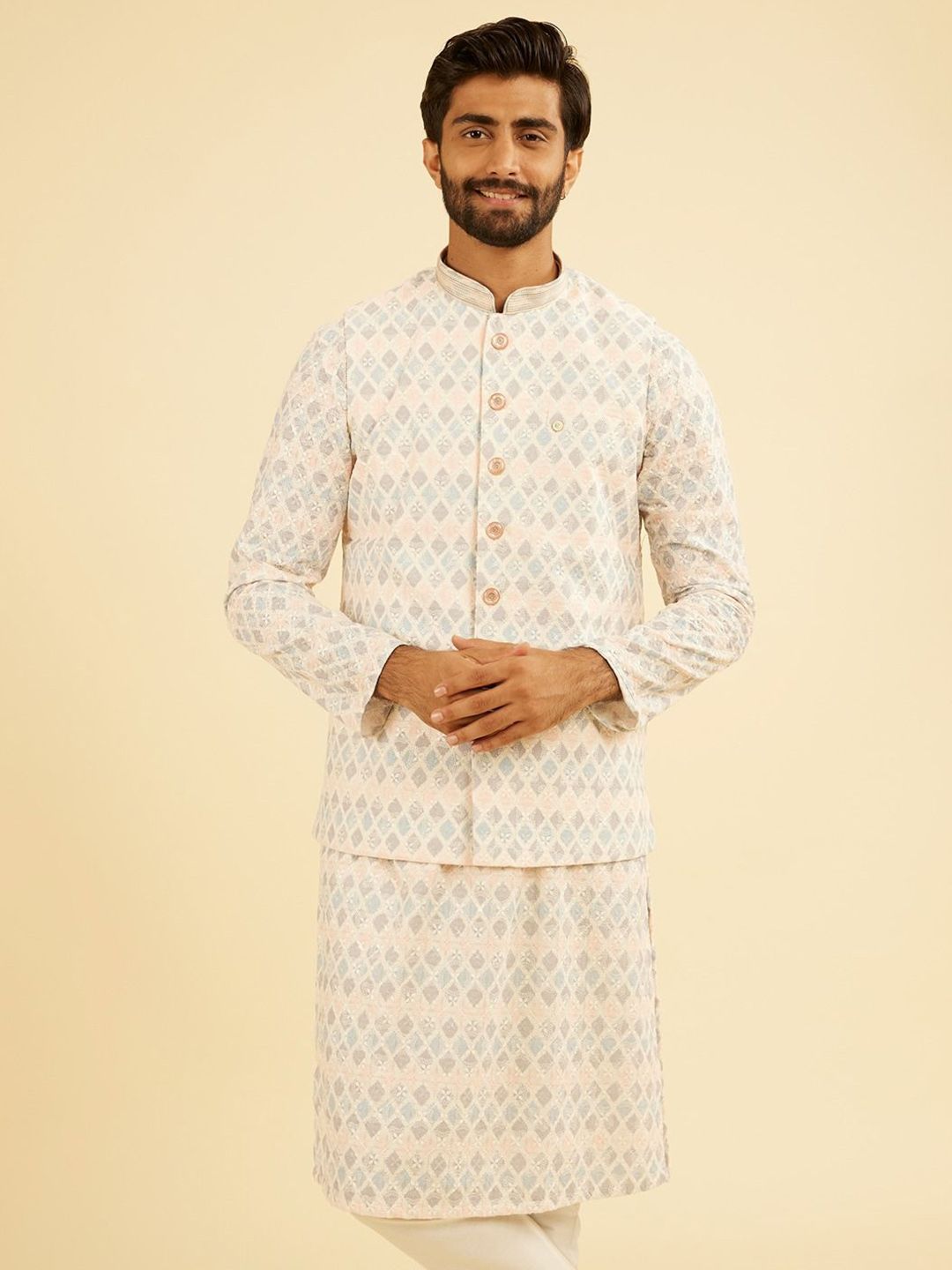 Manyavar Printed Cotton Nehru Jacket