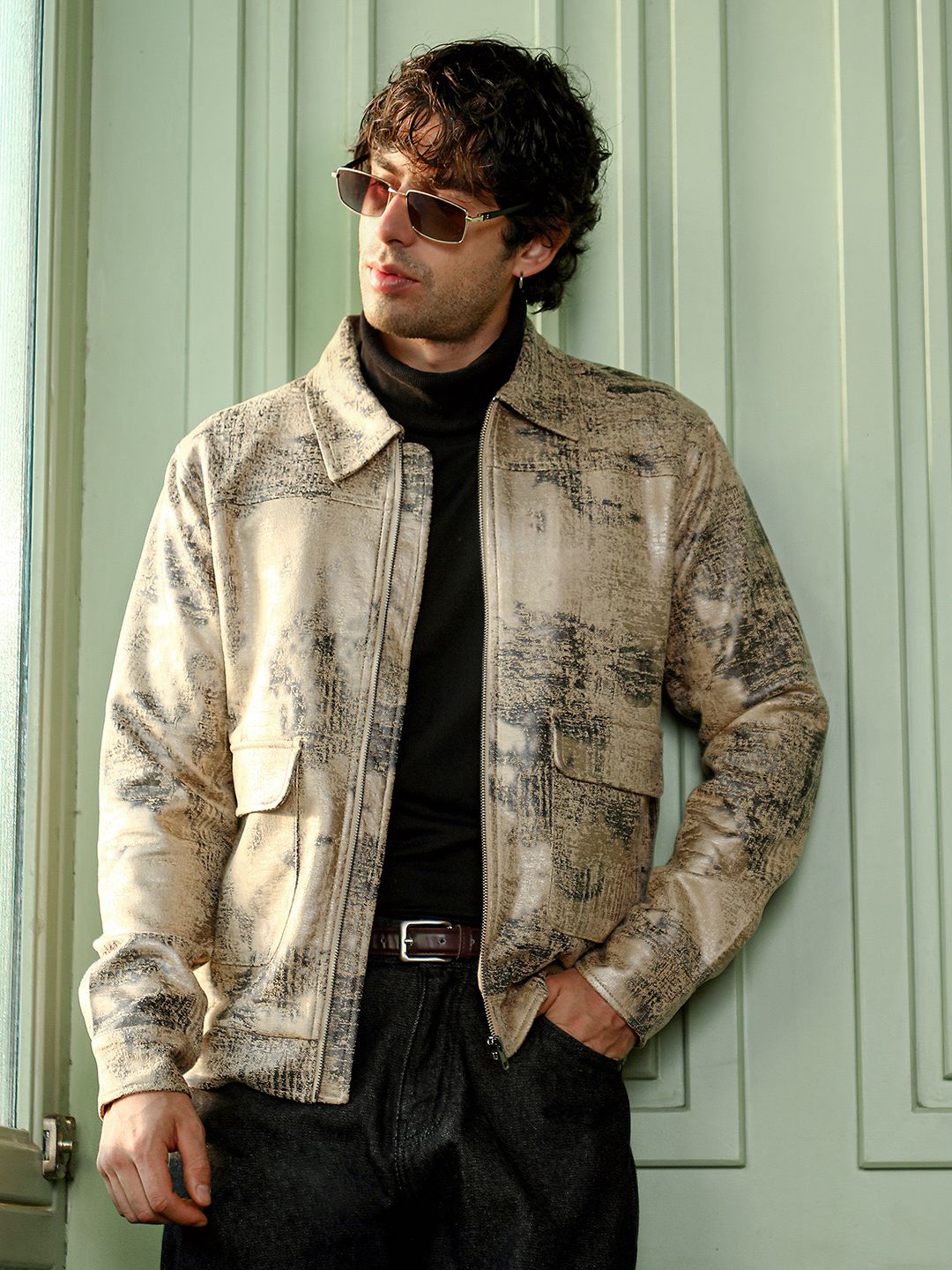 CAHOOT Textured Leather Zip Front Jacket