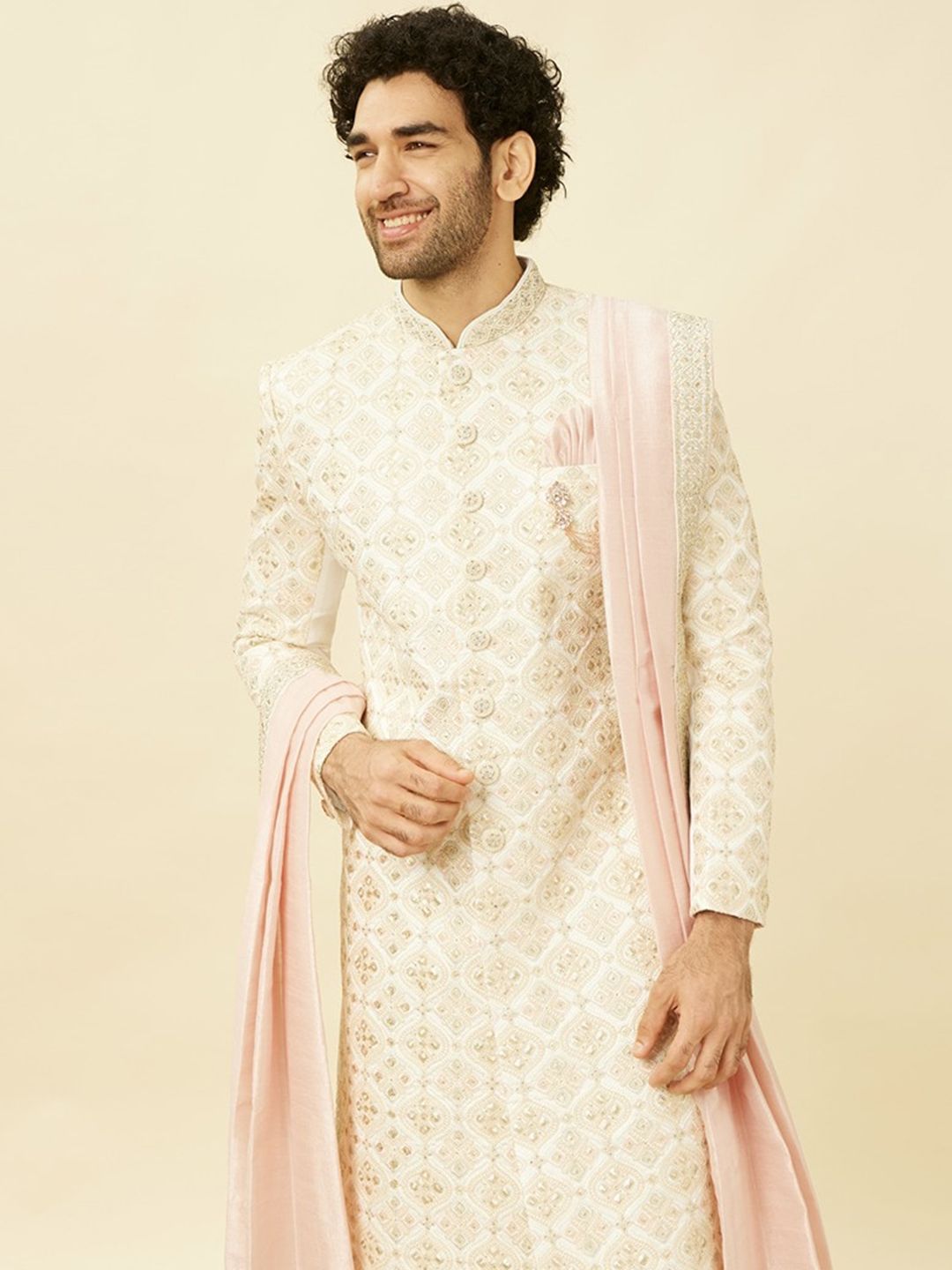 Manyavar Self-designed Art Silk Sherwani Set