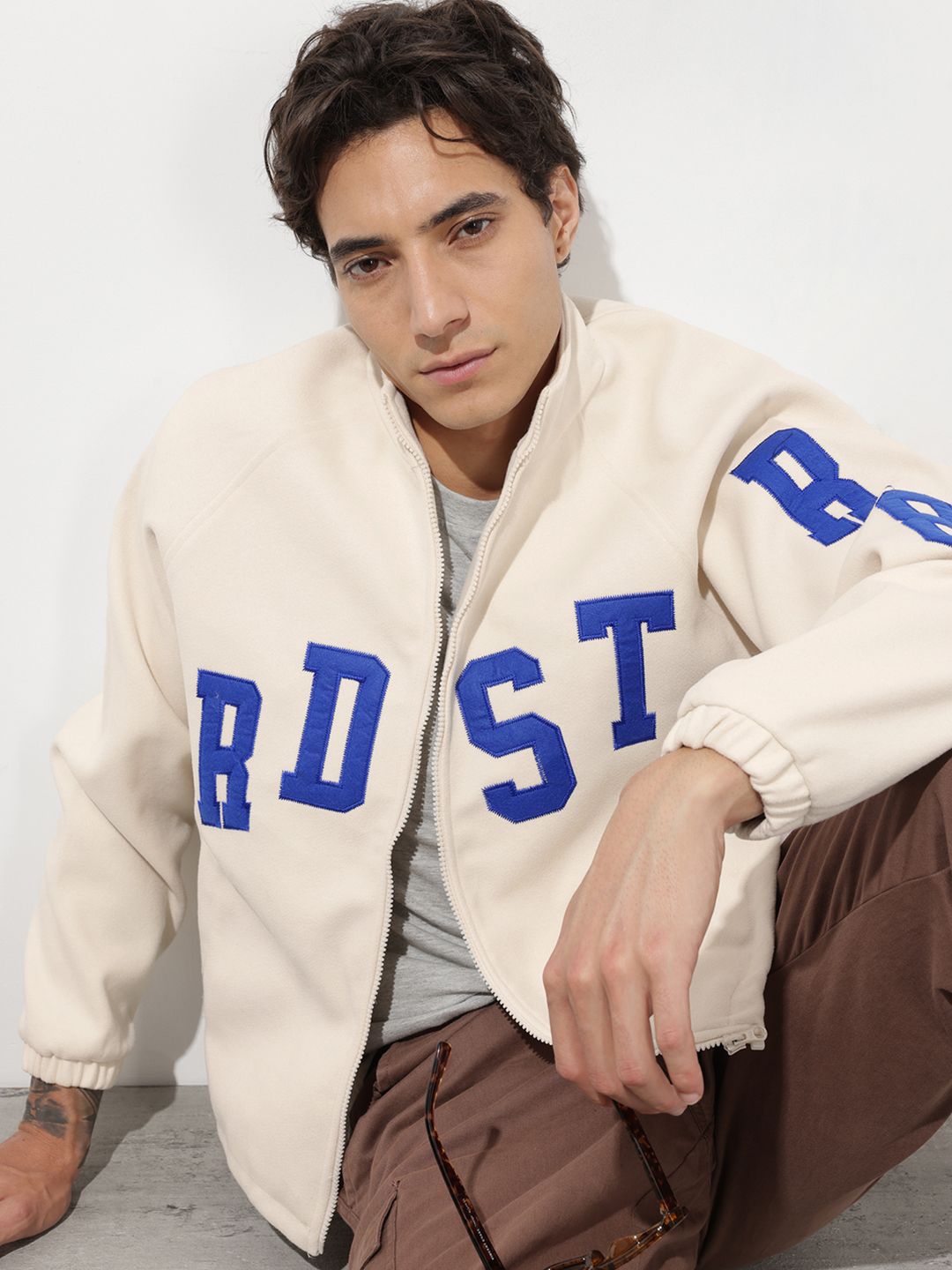 The Roadster Life Co. Typography Printed Stand Collar Tailored Jacket