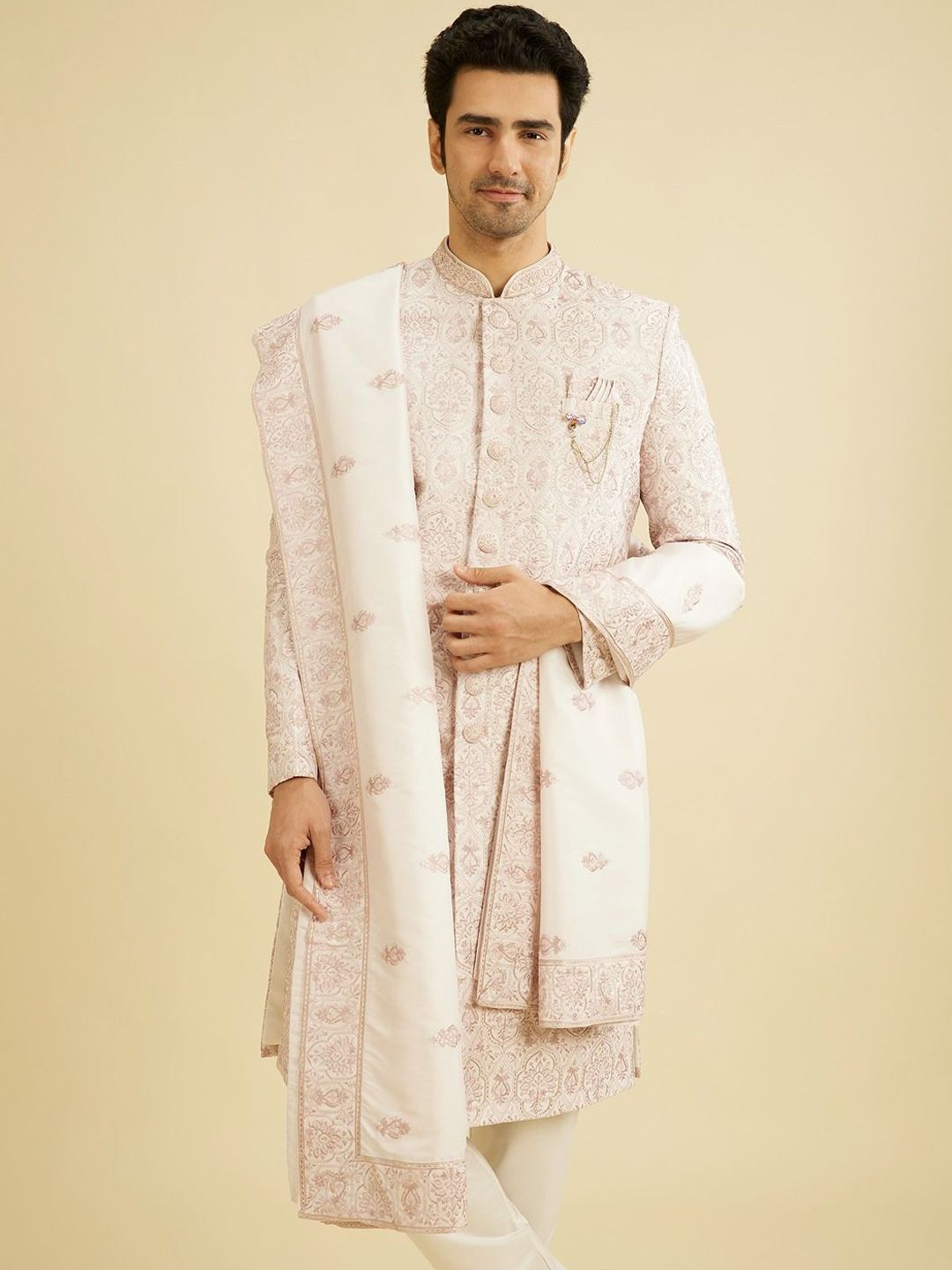 Manyavar Men Embroidered Sherwani Set with Dupatta