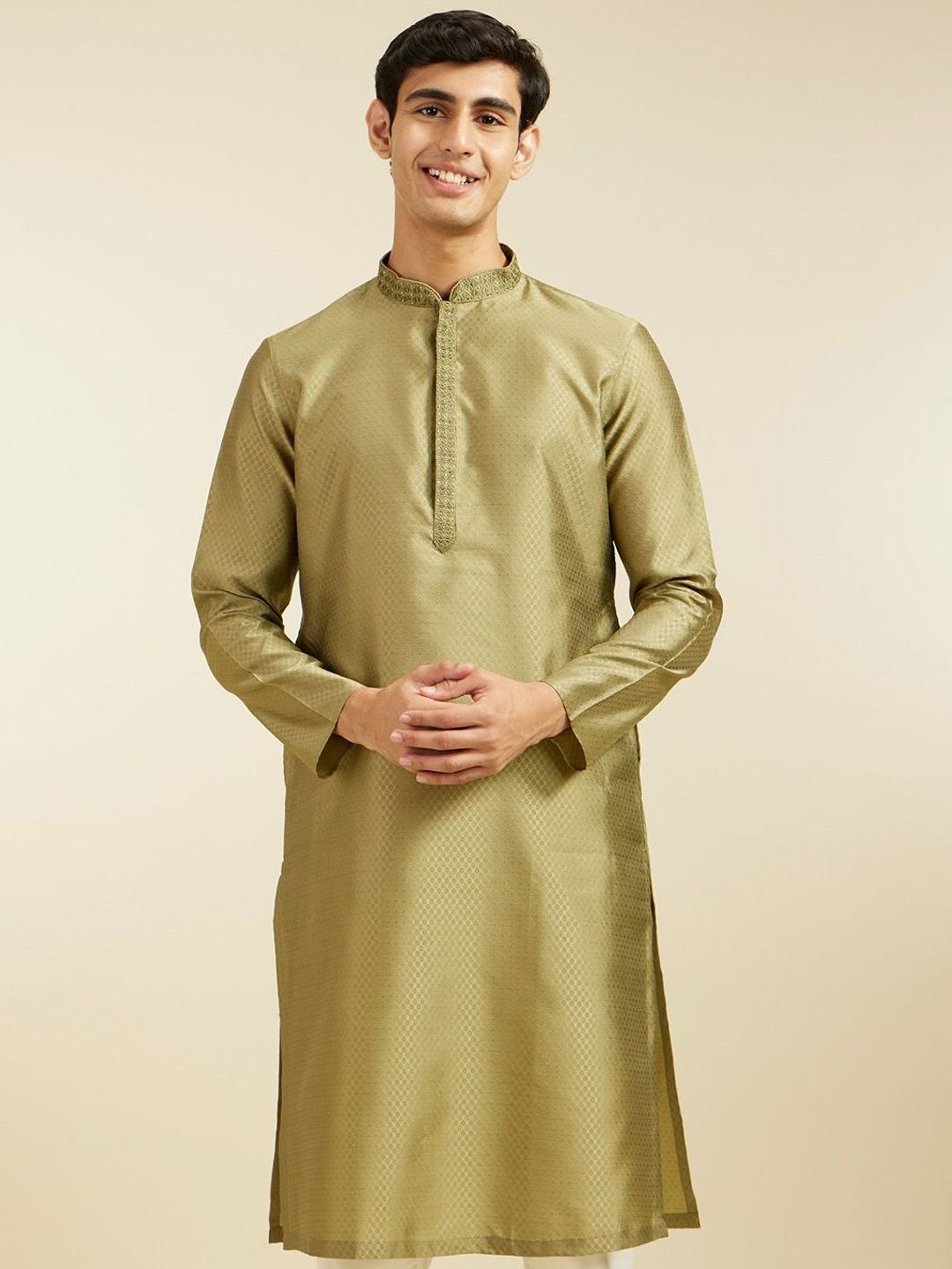 Diwas by Manyavar Floral Woven Design Mandarin Collar Straight Kurta