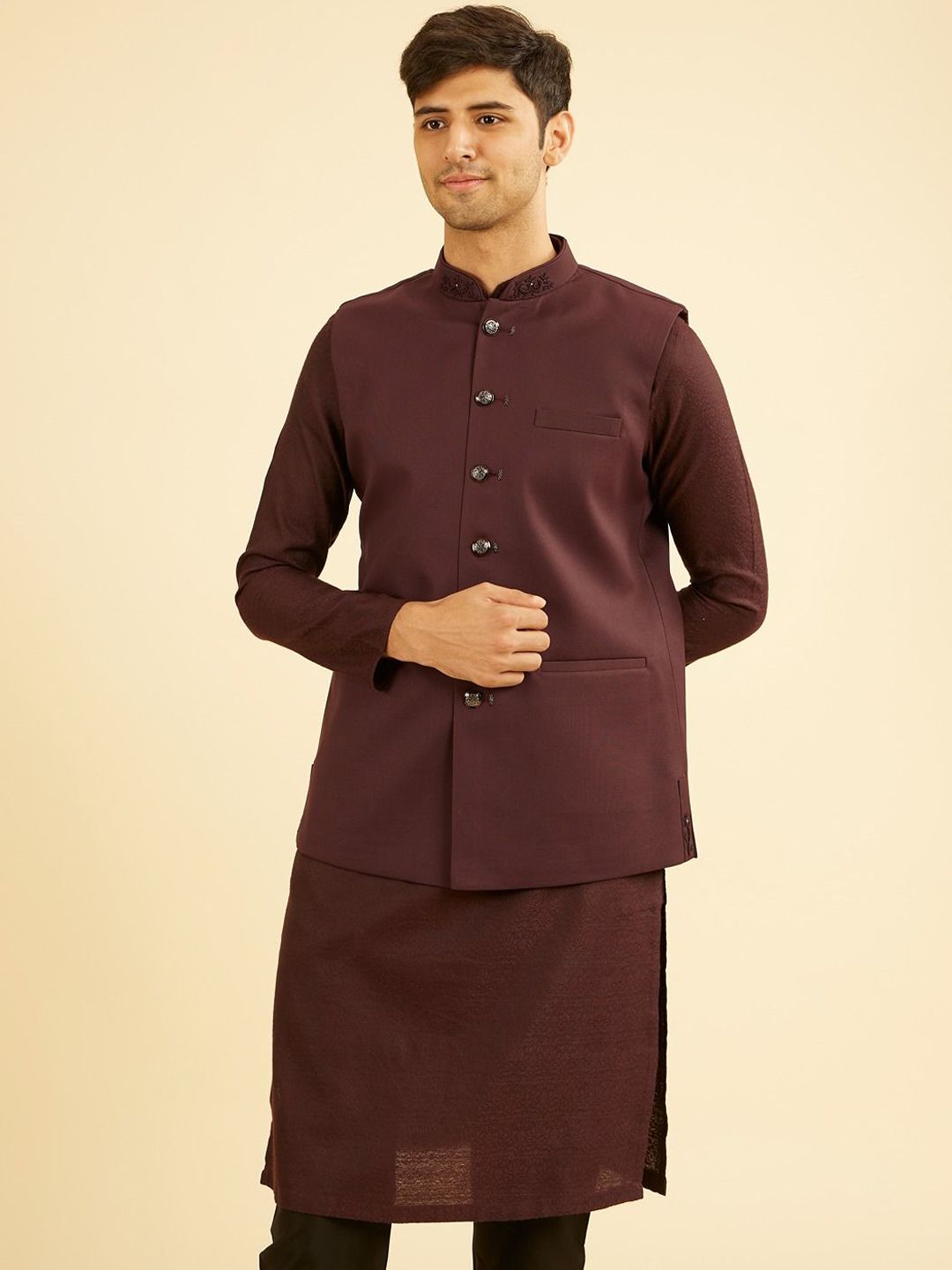 Manyavar Men Self Design Mandarin Collar Nehru Jacket