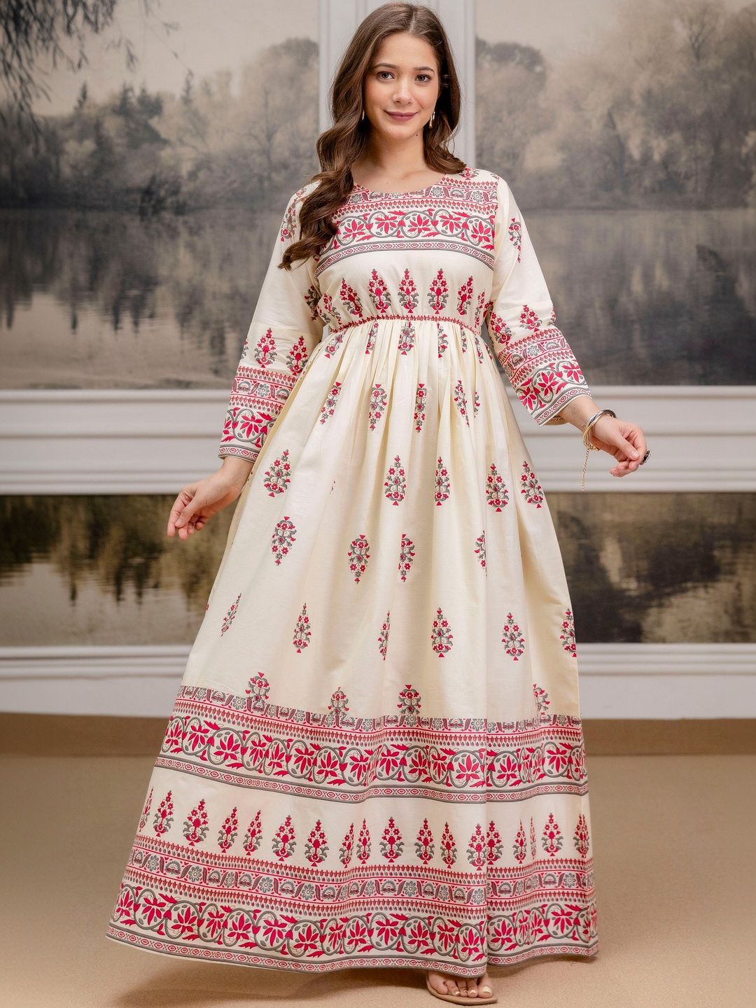 PURSHOTTAM WALA Women Printed Floral Anarkali Kurta