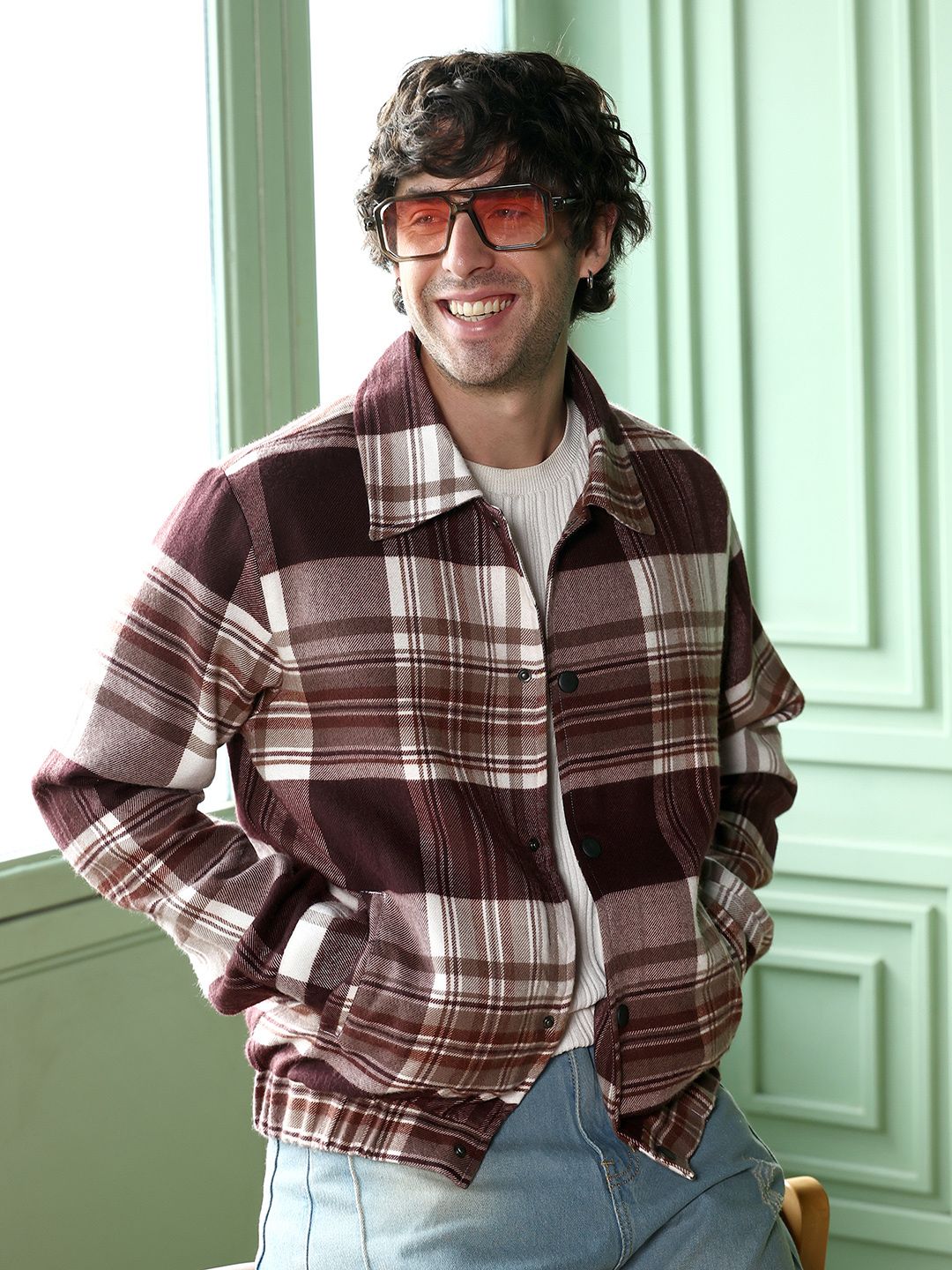 CAHOOT Men Checked Lightweight Bomber Jacket