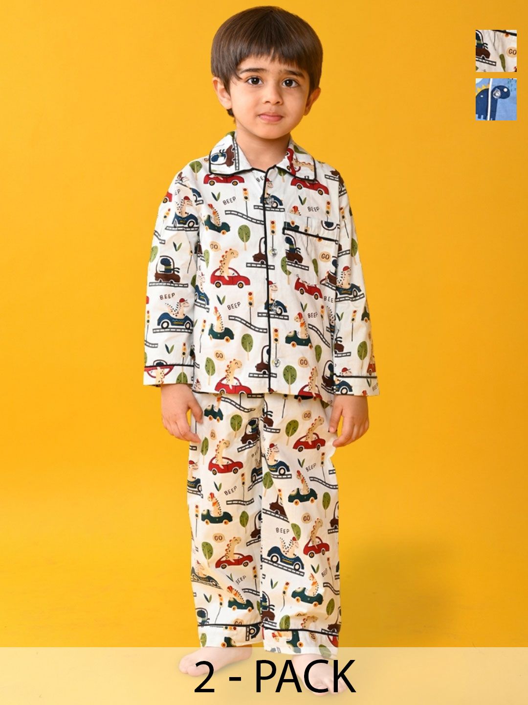 Jam & Sugar Boys Set of 2 Pure Cotton Printed Night Suits