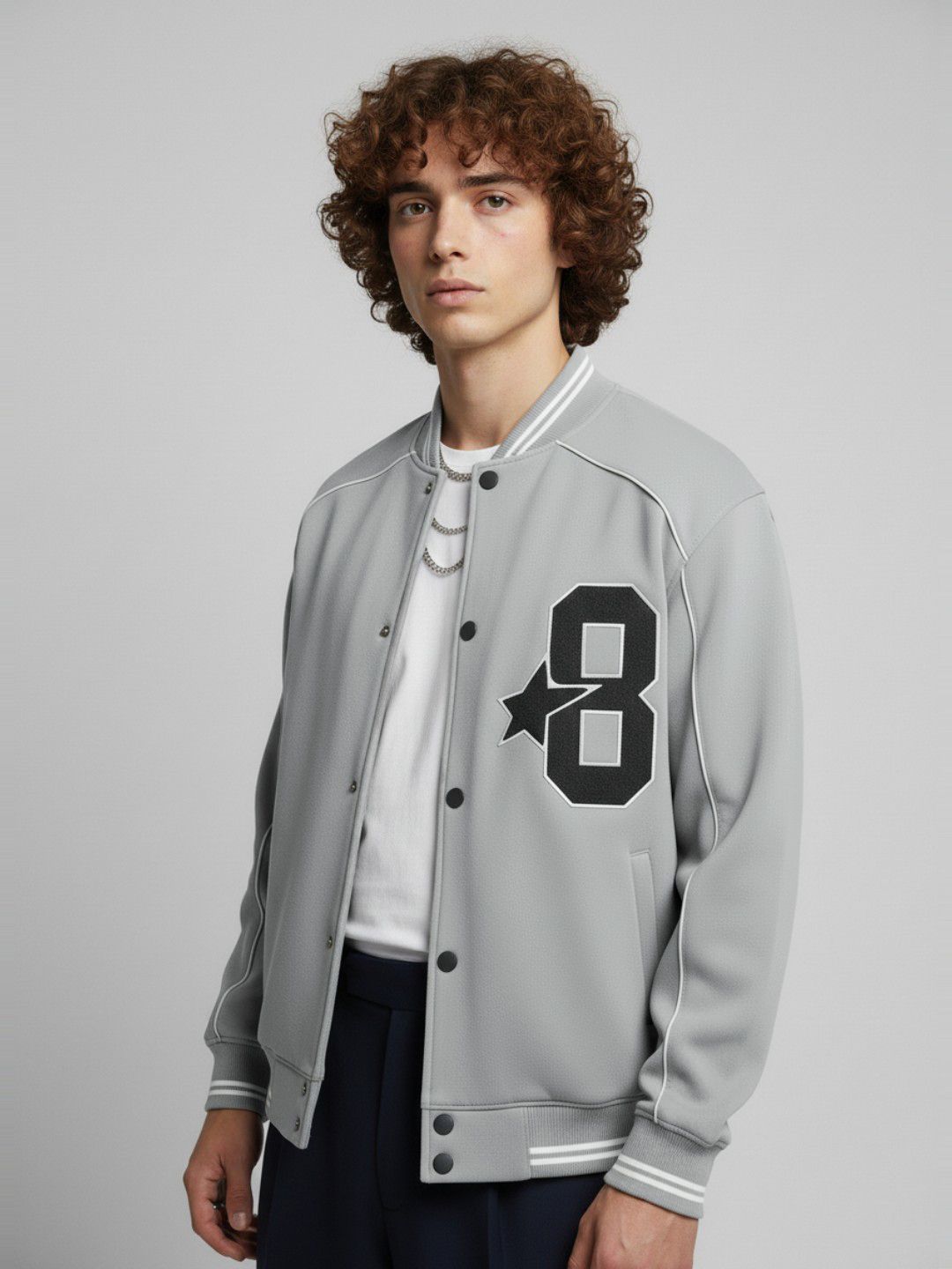 glitchez Applique Relaxed Varsity Jacket
