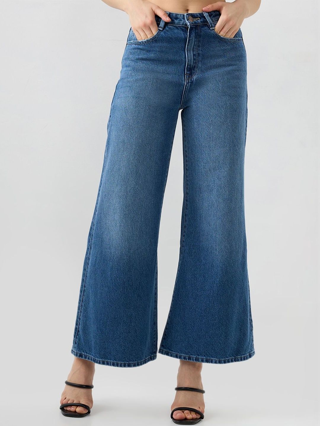 SPYKAR Women Wide Leg High-Rise Light Fade Stretchable Jeans