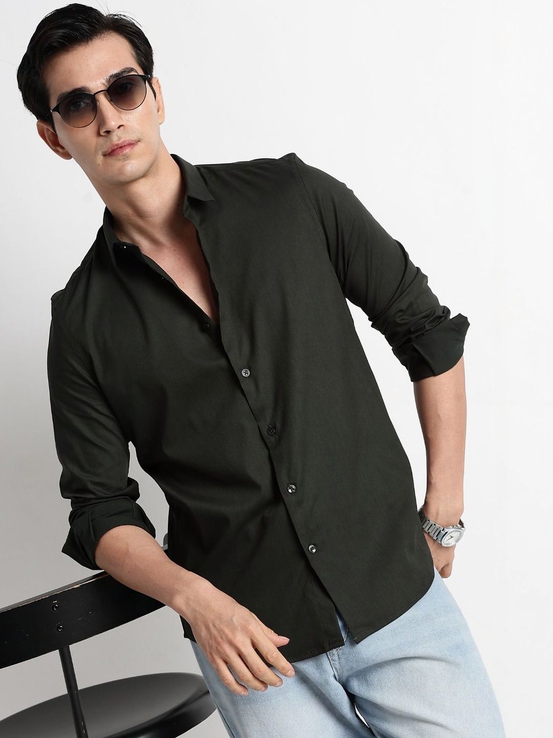 Blu MNKY Men Classic Slim Fit Casual Shirt