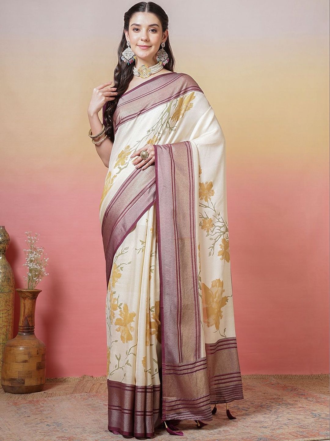Meena Bazaar Floral Poly Georgette Saree