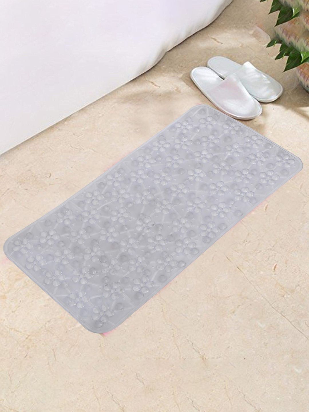Kuber Industries Transparent Flower Design 120 GSM Anti-Skid Bath Rugs