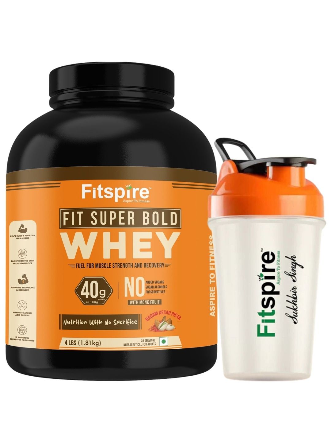 FITSPIRE FITSPIRE Fit Super Bold Whey Protein - 1.81 Kg - Kesar Pista With Shaker
