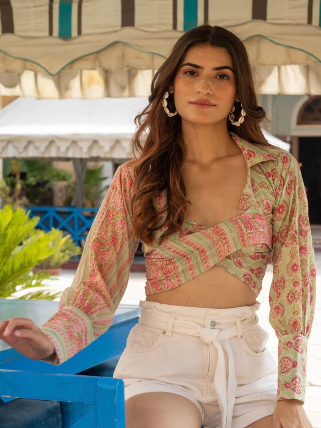 Anasi Clothing Anasi Clothing  Printed Cotton Shirt Style Crop Top