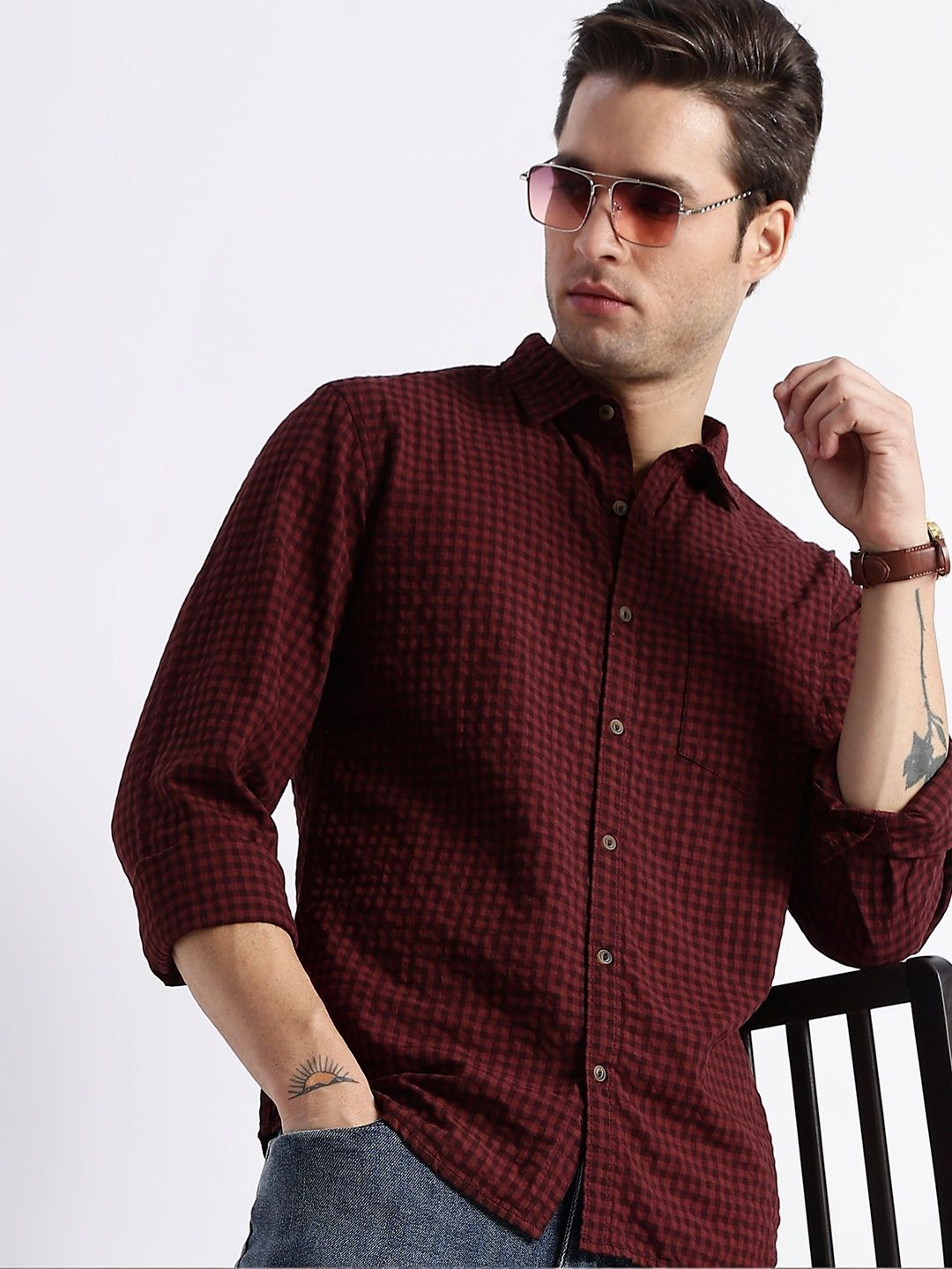 HERE&NOW Men Gingham Checks Checked Casual Shirt
