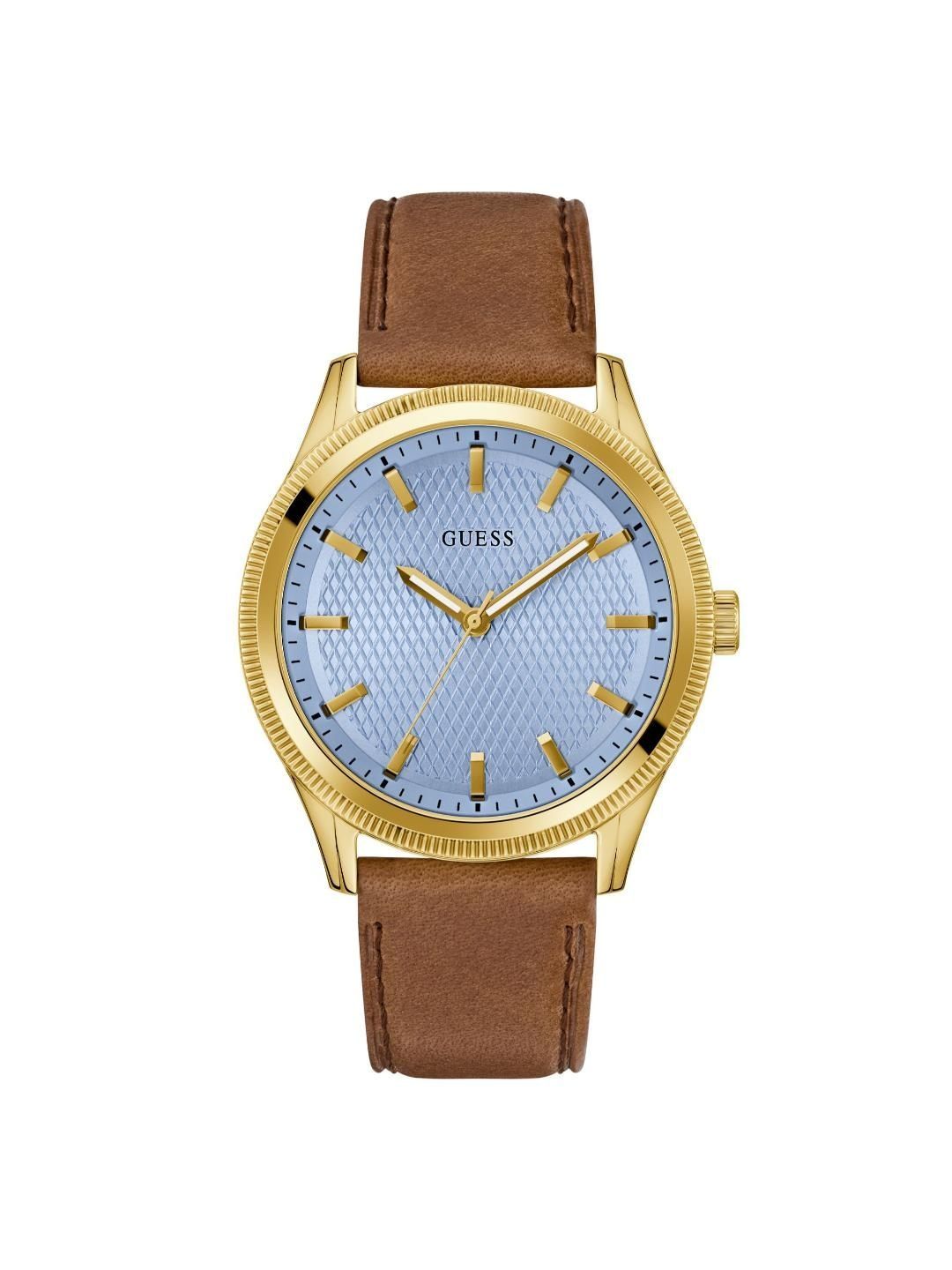 GUESS GUESS Men Brass Dial & Leather Bracelet Style Straps Analogue Watch GW0846G4