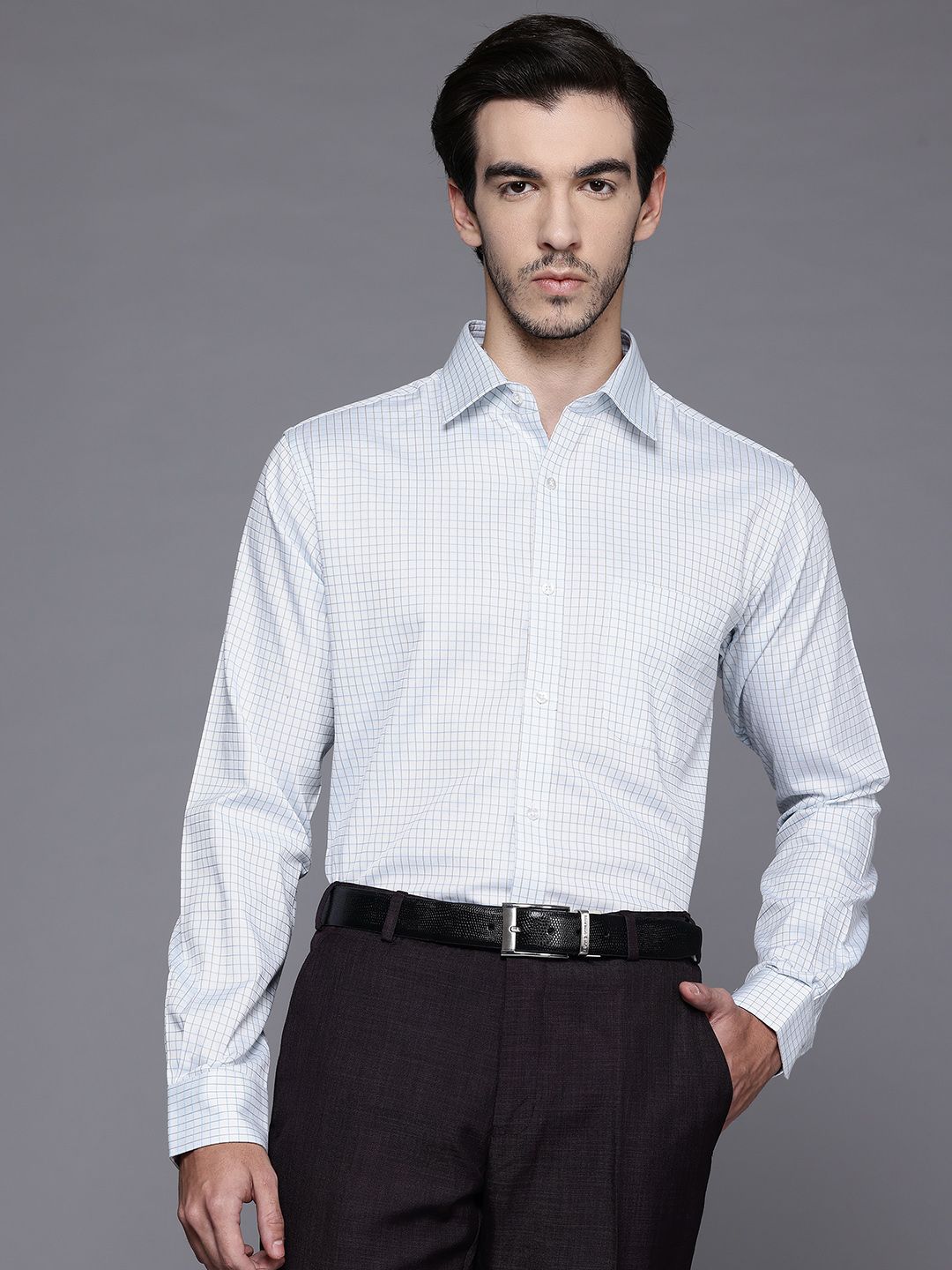 Raymond Pure Cotton Slim Fit Checked Formal Shirt