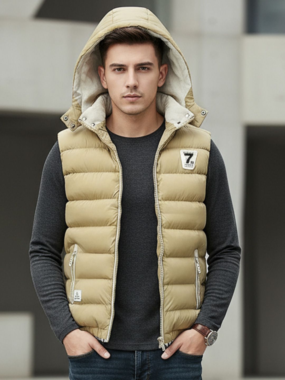 StyleCast x Revolte Men Cotton Sleeveless Hooded neck Insulator Outdoor Padded Jacket