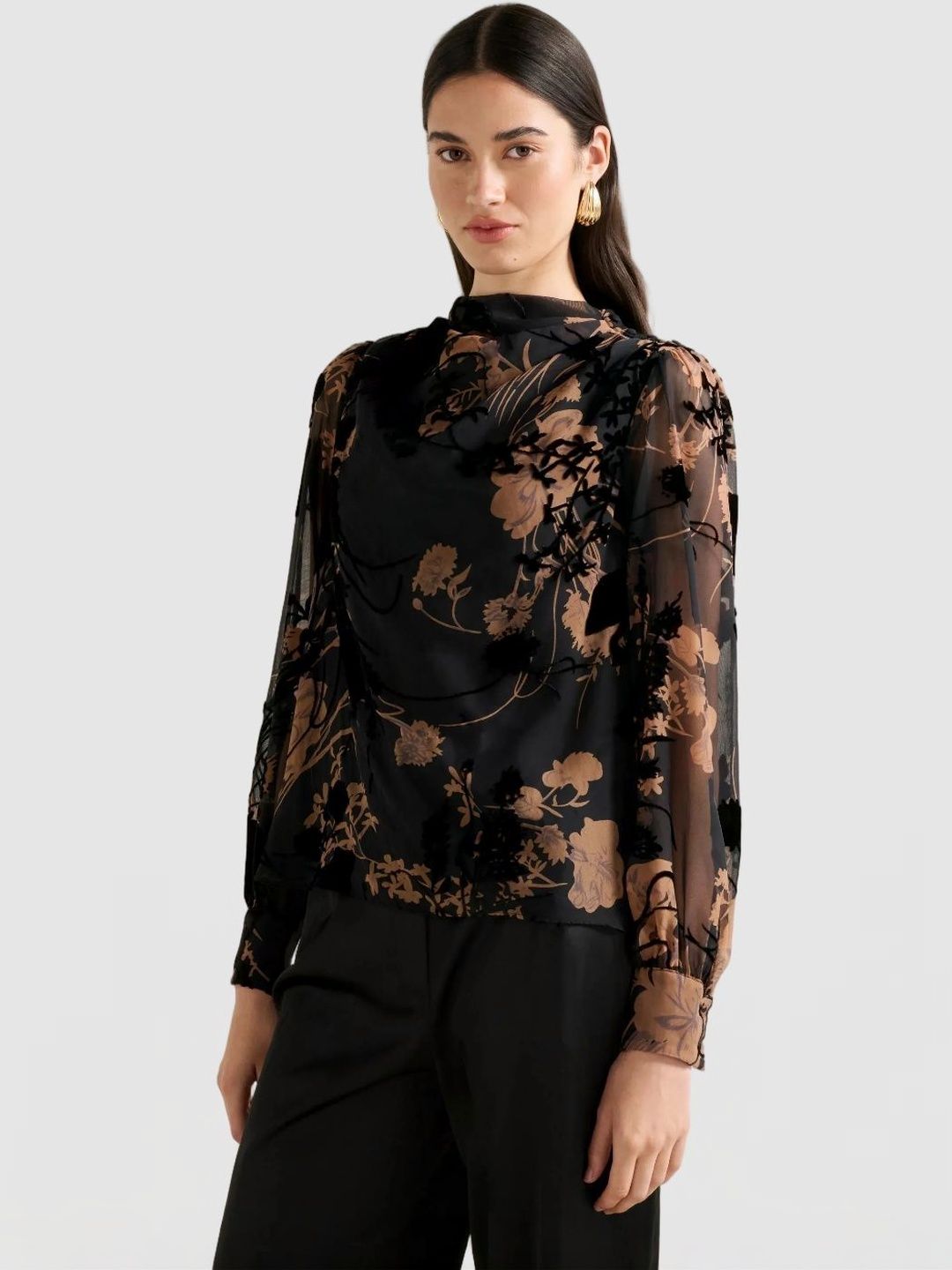 Floral Print Cowl Neck Top