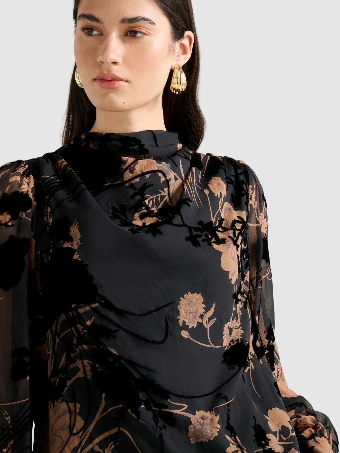 Floral Print Cowl Neck Top