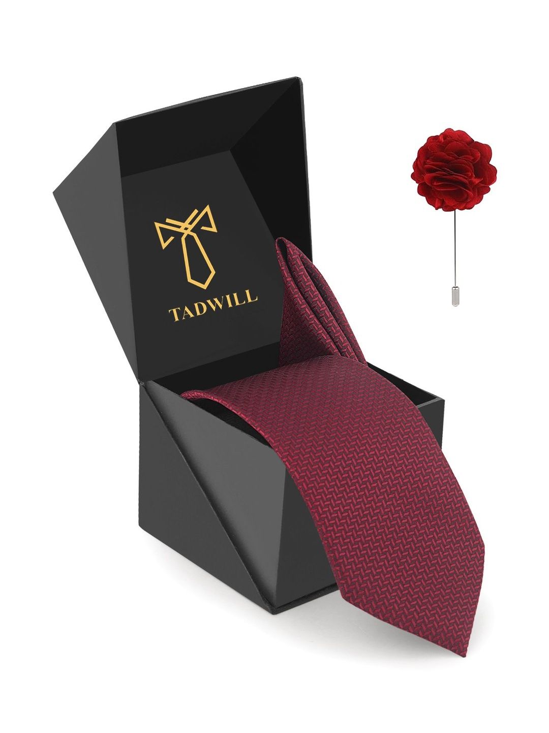 TADWILL Men Checked Broad Tie with Lapel Pin