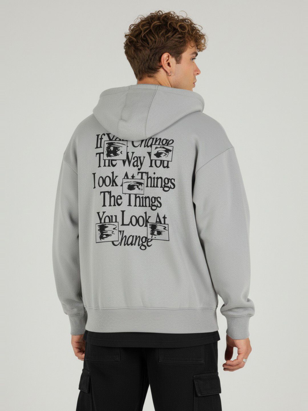 glitchez Typography Printed Hooded Sweatshirt with Inner Fleece