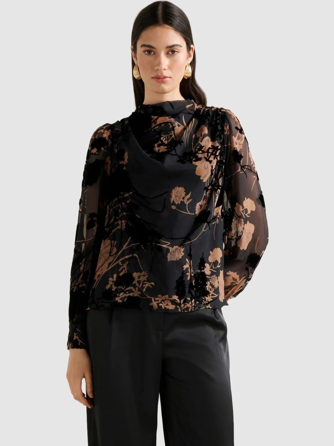 Floral Print Cowl Neck Top