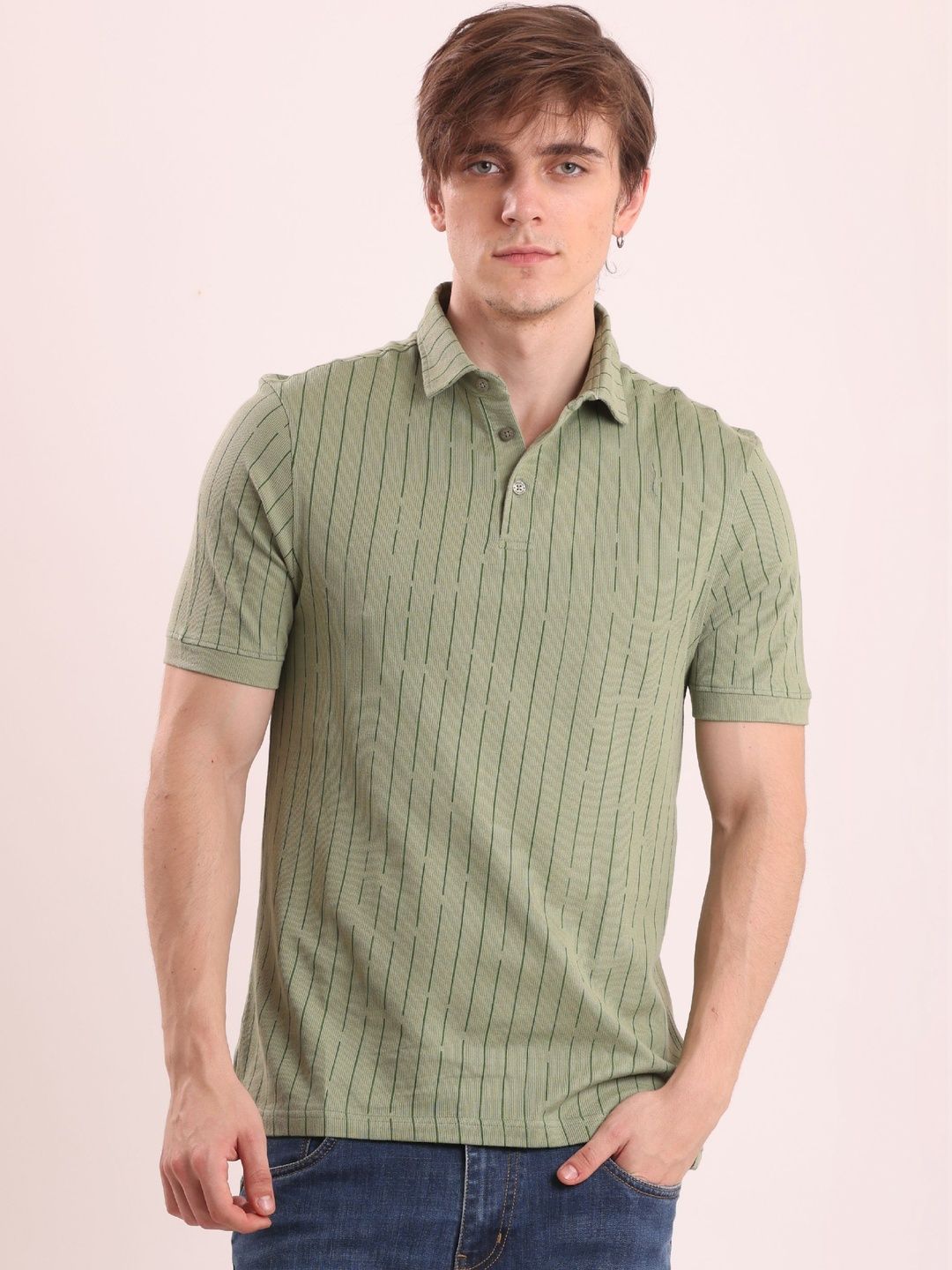 berry blues Men Striped Polo Collar Pockets T-shirt