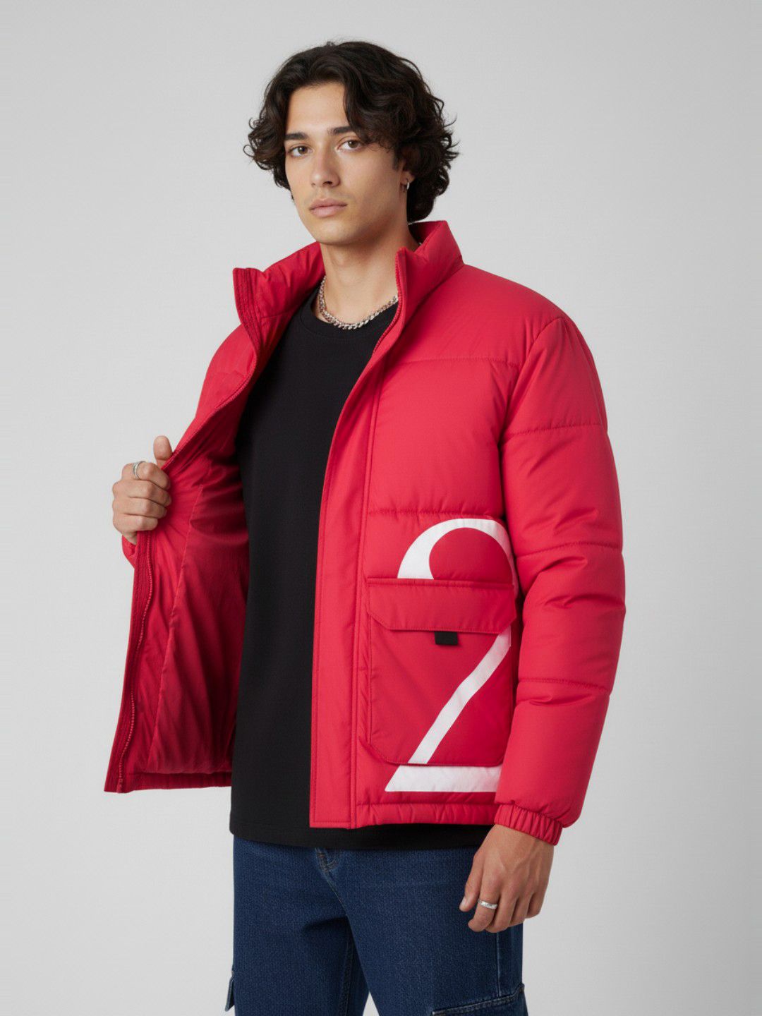 glitchez Printed Detail Oversized Puffer Jacket
