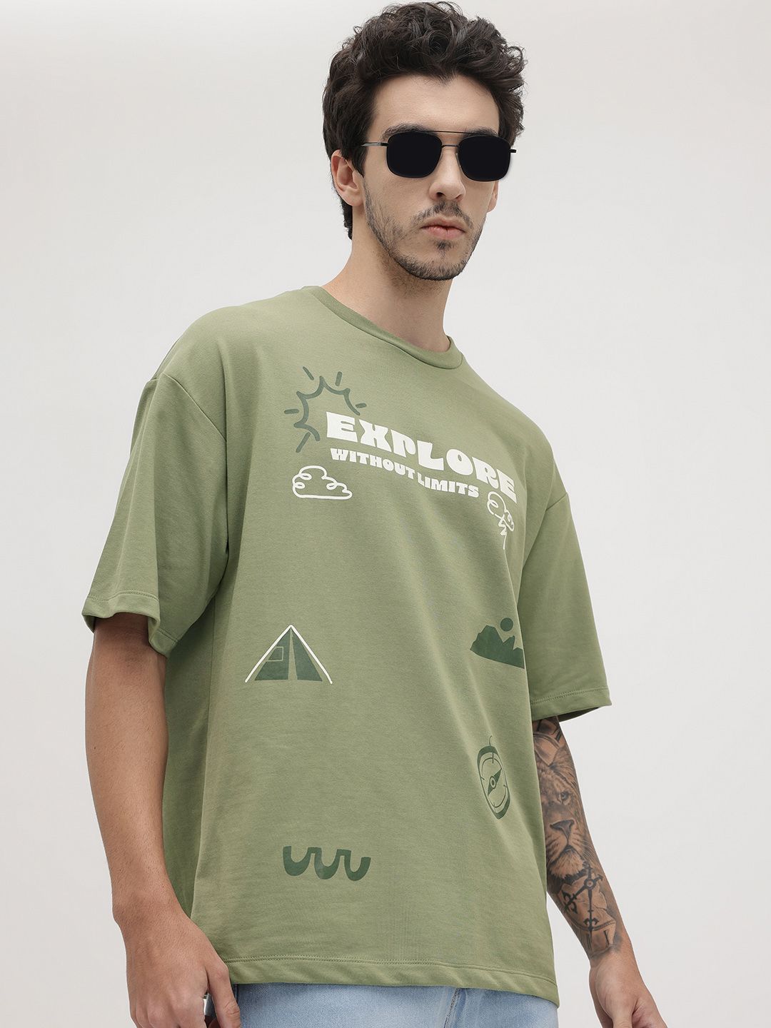 The Roadster Life Co. Typography Printed Drop-Shoulder Sleeves T-shirt