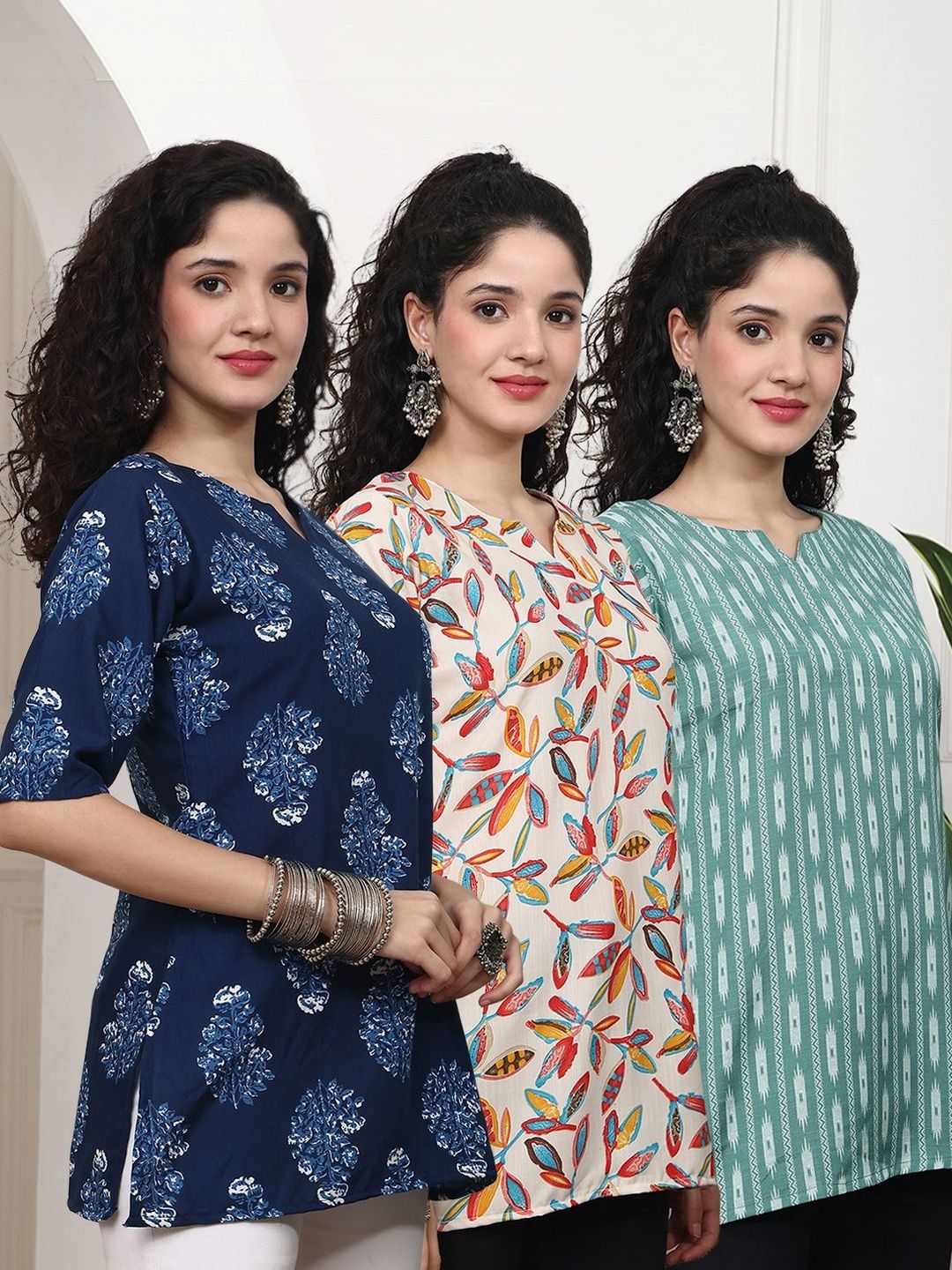SZN Leheriya Printed V-Neck Kurti