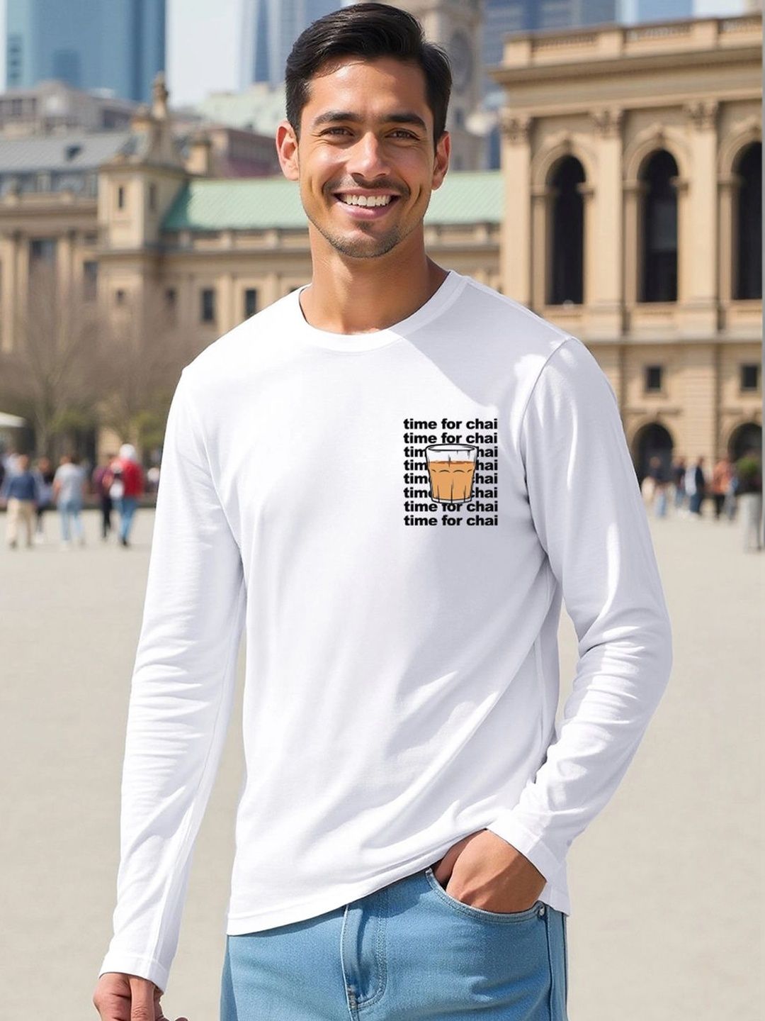 Bewakoof Men White Time For Chai Graphic Printed T-shirt