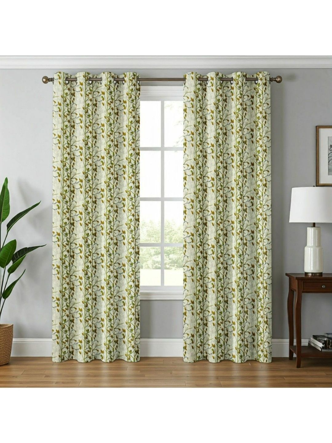UrbanArts Green Set of 2 Floral Room Darkening Window Curtain
