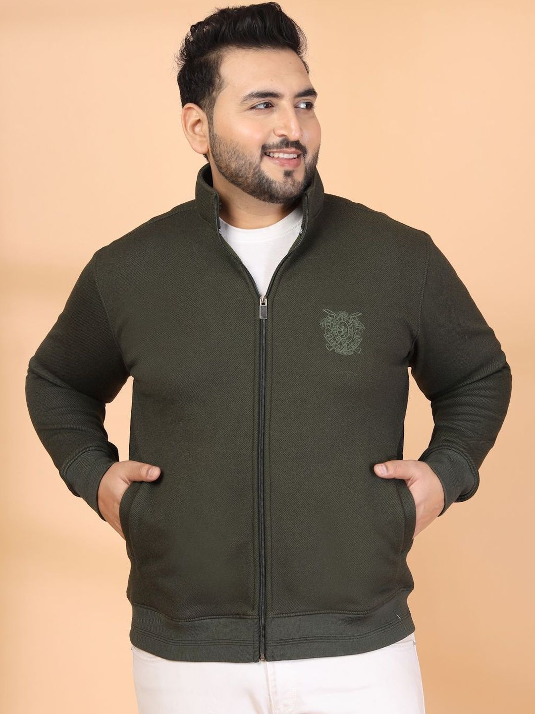 plusS Men Open Front Jacket with Embroidered