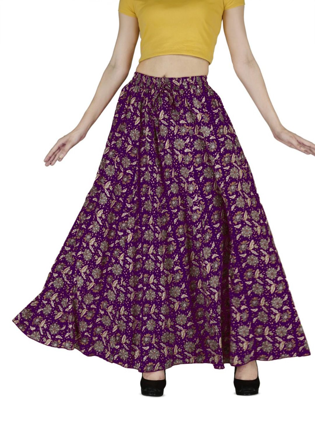 Sttoffa Women Purple Cotton Floral Print Drawstring Skirts