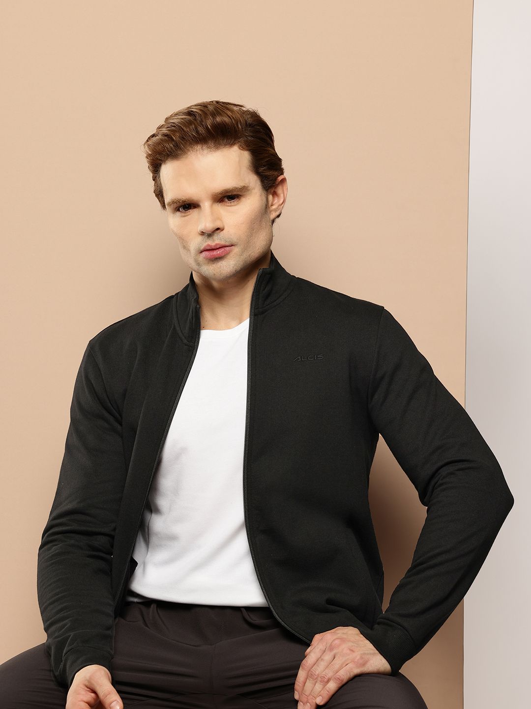 Alcis Brand Logo Detail Mock Collar Fleece Tailored Jacket