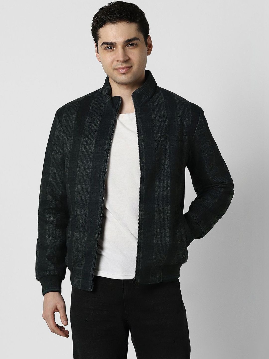 Peter England Casuals Men Checked Bomber Jacket