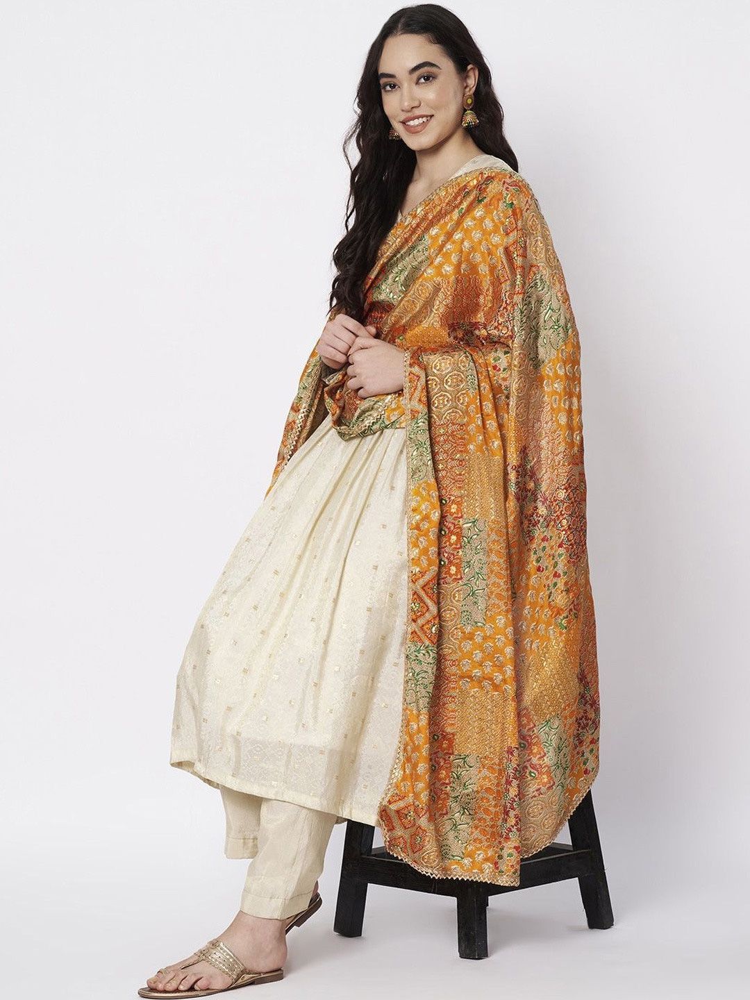 AKSHADEEP Ethnic Motifs Printed Art Silk Foil Print Dupatta