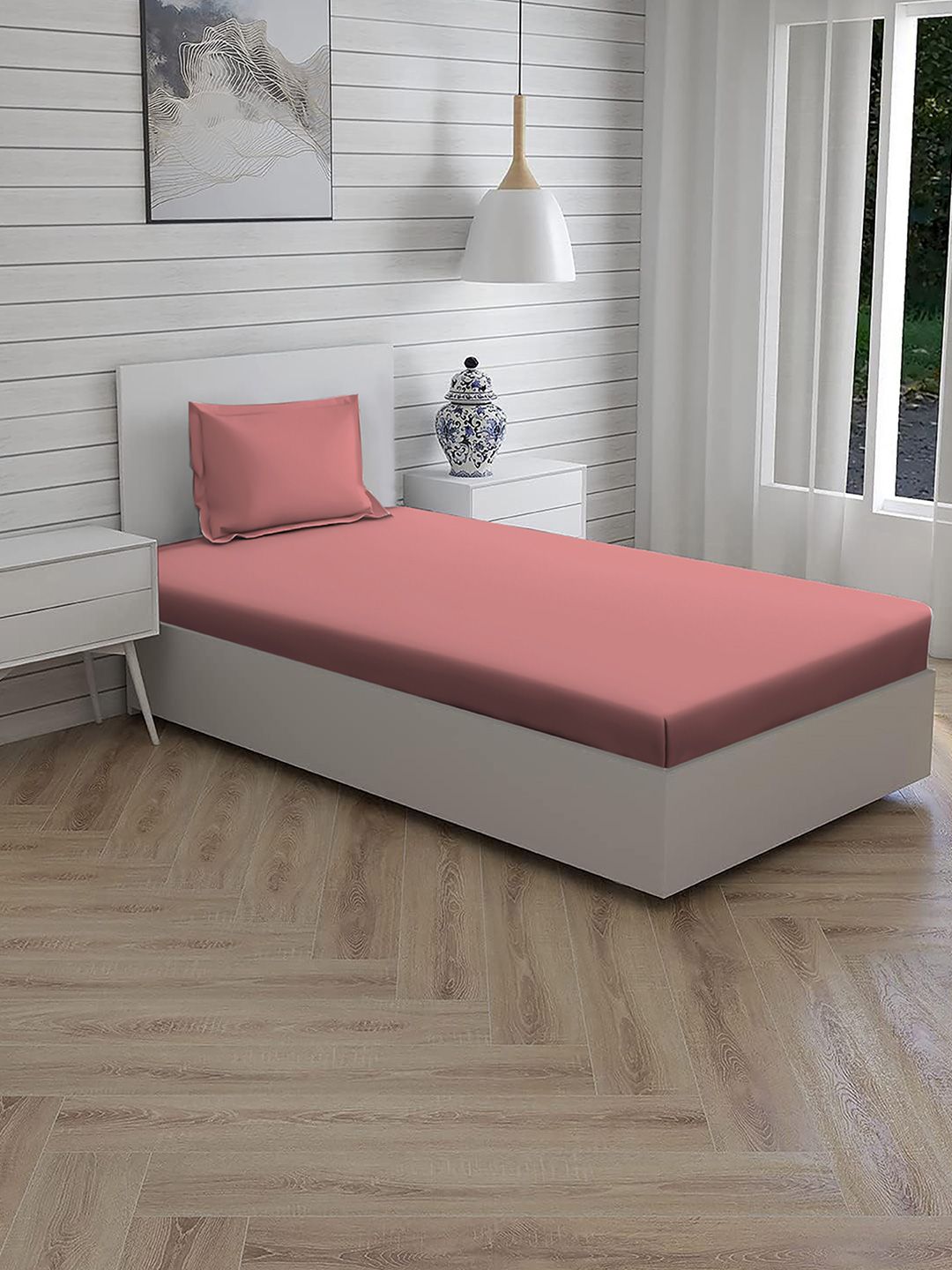 Living scapes by Pantaloons Pink Cotton 144 TC Single Bedsheet Sets - 1.52 m x 1.98 m