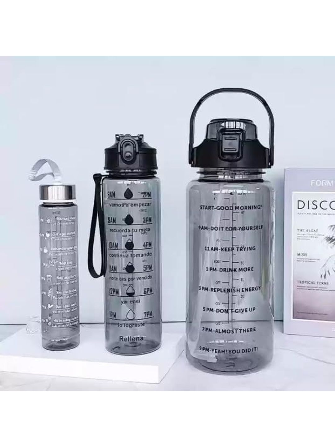 Mebo Black Set of 3 Plastic Typography Water Bottle