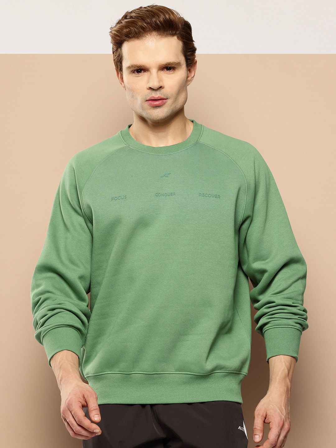 Alcis Typography Self Design Fleece Pullover Sweatshirt