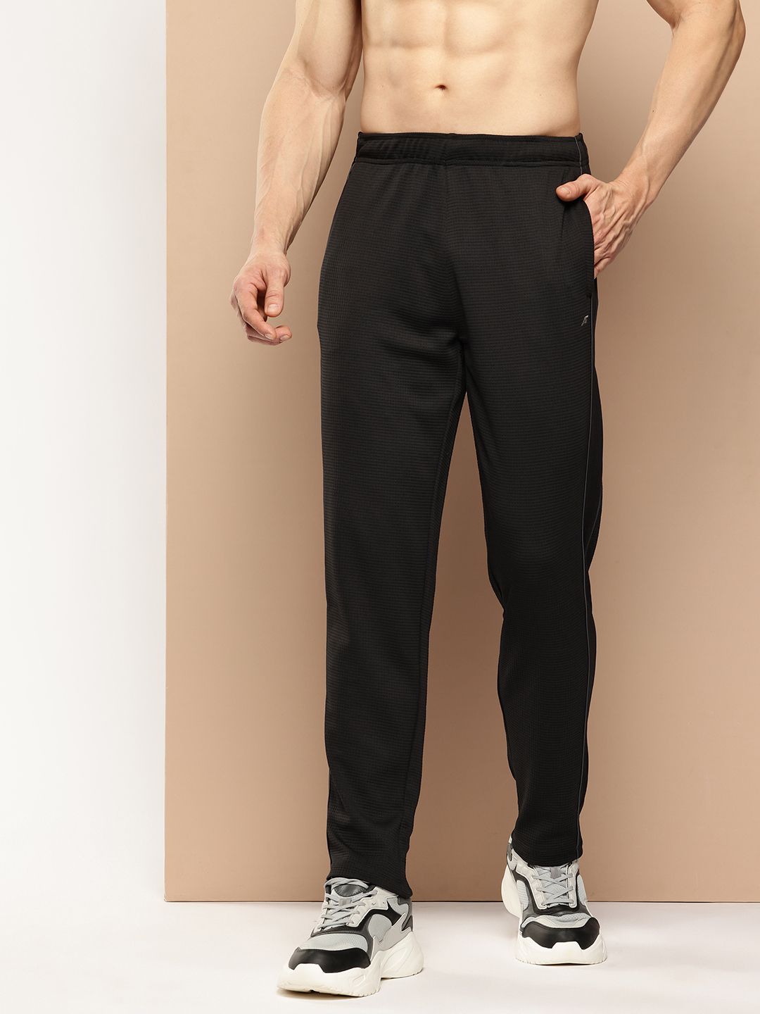 Alcis Men Mid-Rise Waffle Knit Drytech+ Track Pants with Side Stripes