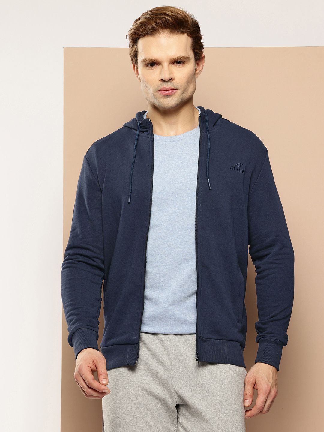 Alcis Brand Logo Detail Hooded Front-Open Sweatshirt