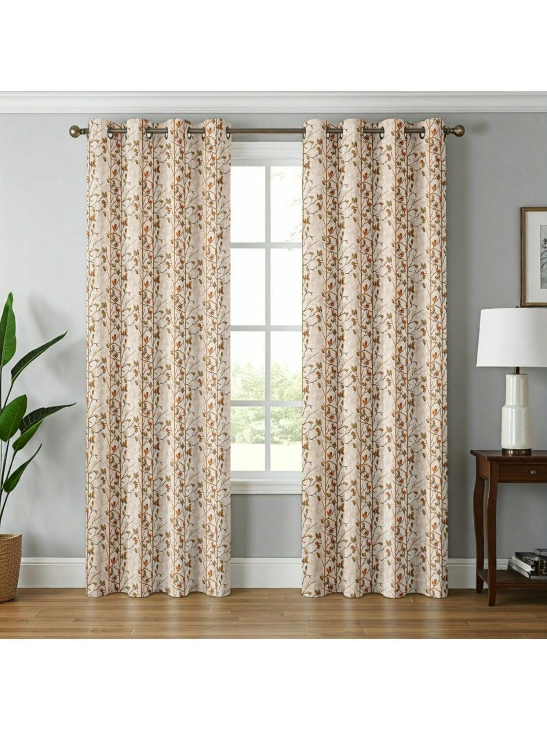 UrbanArts Brown Set of 2 Floral Room Darkening Window Curtain