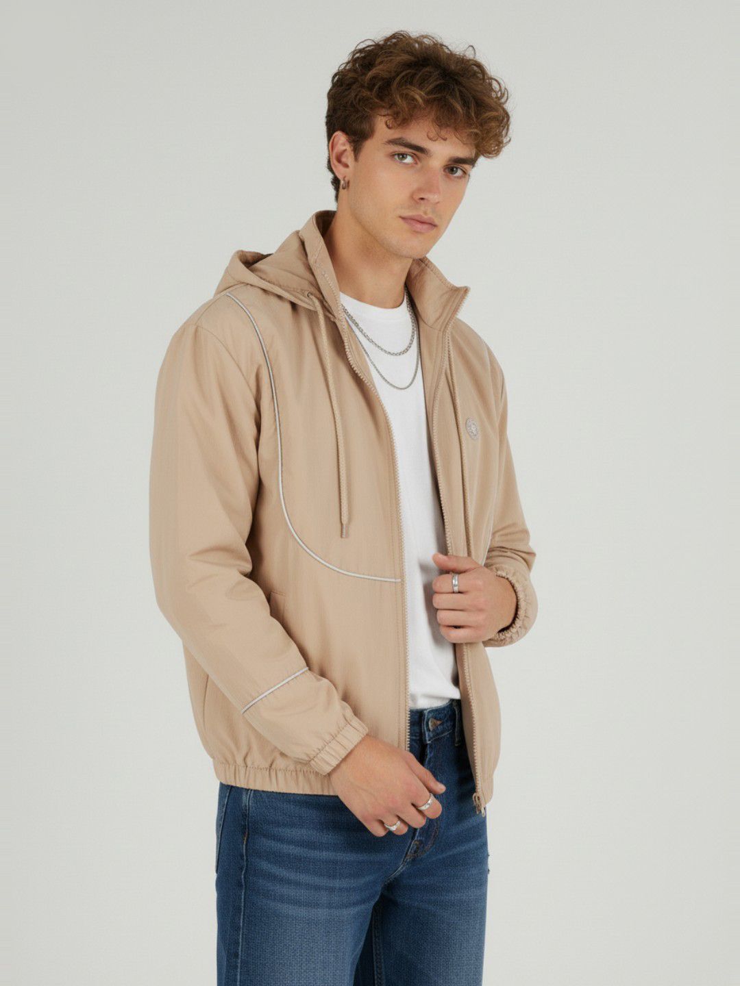glitchez glitchez Contrast Piping Detail Windcheater Hooded Bomber Jacket