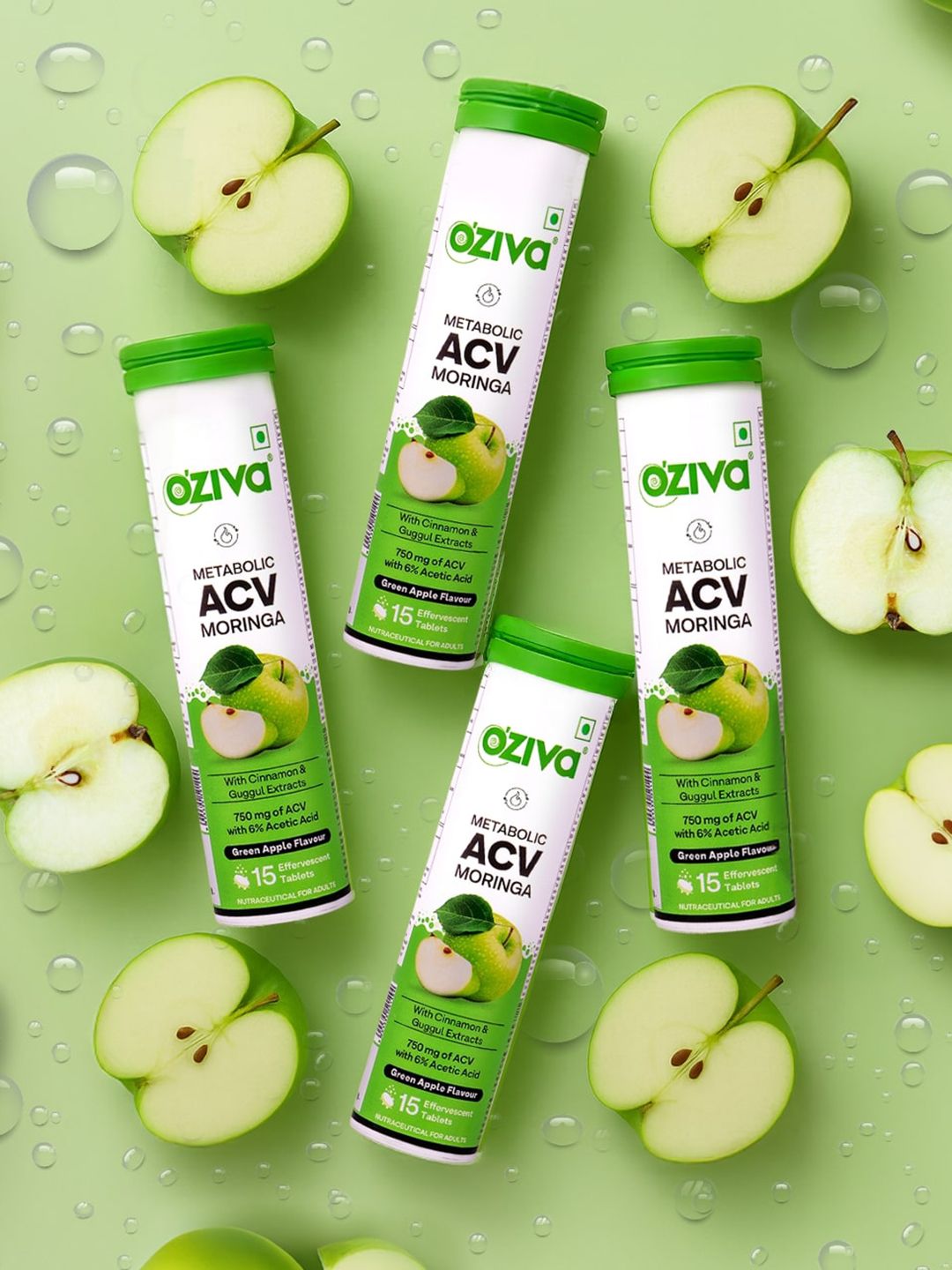 Buy OZiva Set Of 4 Green Apple Flavour Apple Cider Vinegar ACV