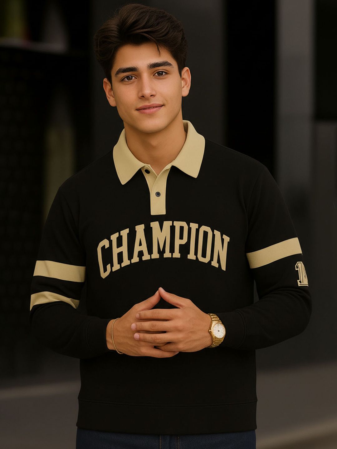 Force Typography Printed Polo Collar Neck Cotton T-shirt
