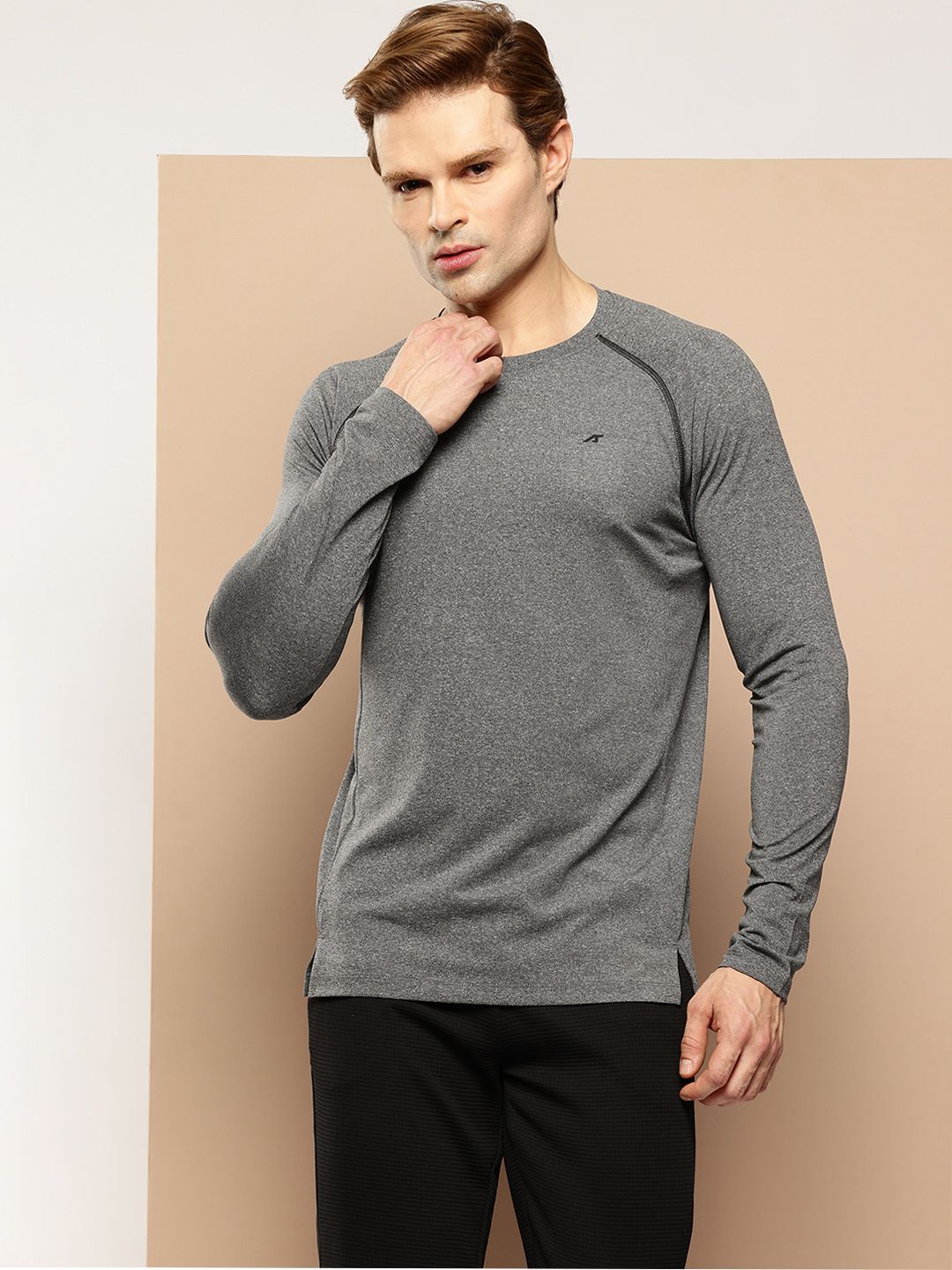 Alcis Striped Raglan Sleeves DryTech+ Slim Fit T-shirt with Contrast Stitch